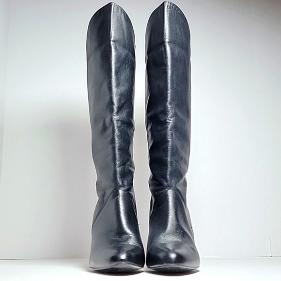 Mister Shoes Markon Footwear Heeled Boots Black Leather Calf Length Pull-On 6.5M - Picture 2 of 14